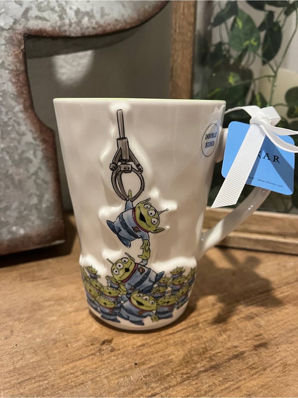 Rae Dunn Disney Ceramic Mug with Green Toy Story Aliens